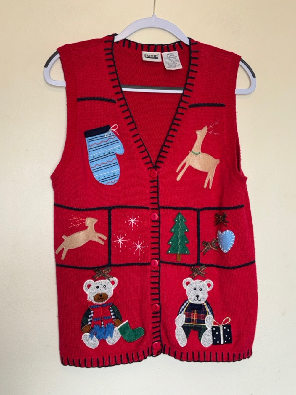 Vtg Capacity Petites Festive Vest Sz XL Holiday Embroidered Patchwork Grannycore